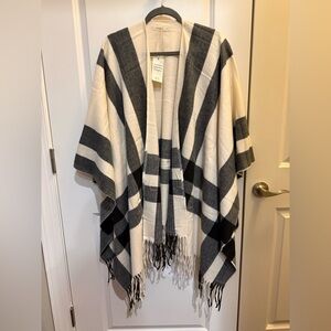 Charter Club Black and Cream Striped Poncho. One Size. NWT